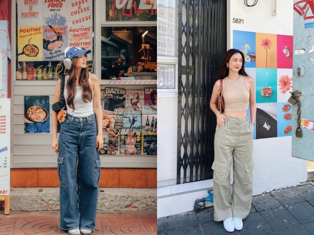 Phối đồ với quần túi hộp nữ và áo hai dây