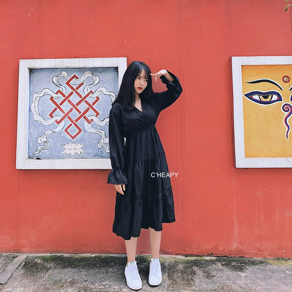 phối đồ đầm wale dài công sở