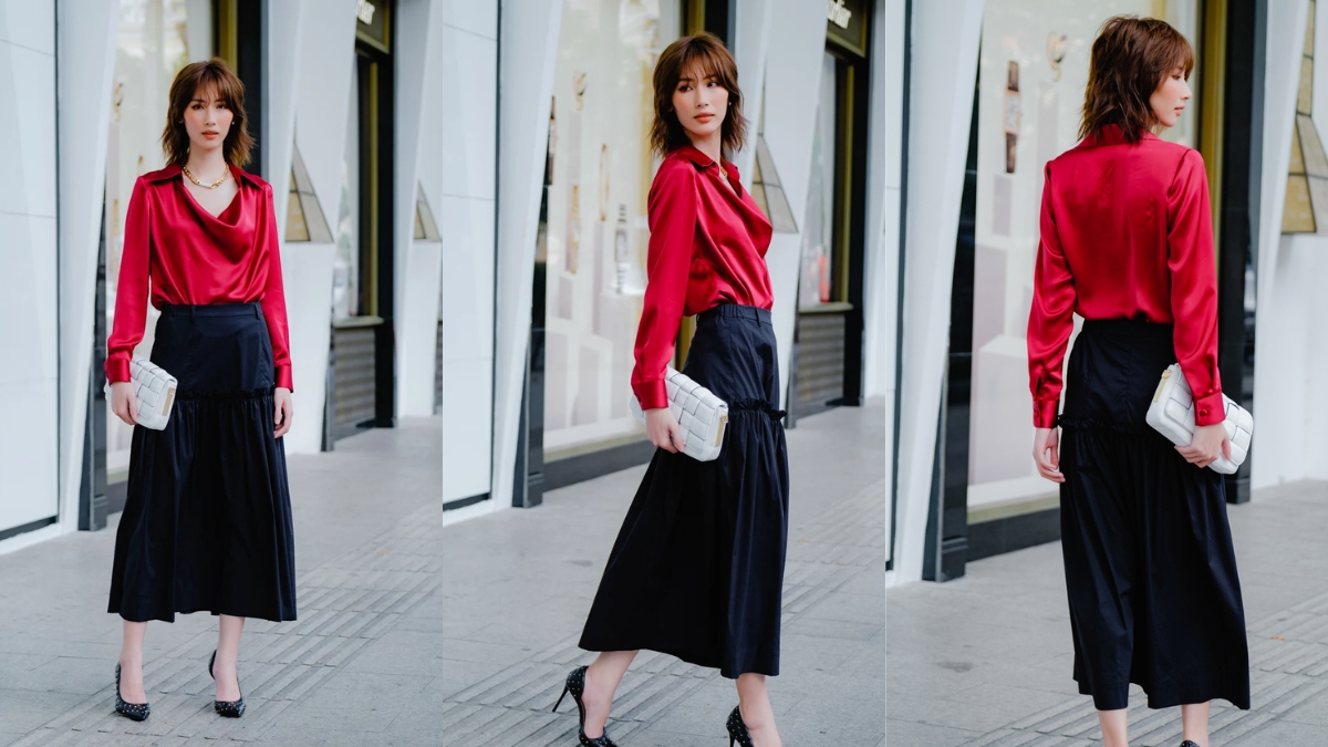 Phối đồ với chân váy dài đen mùa đông