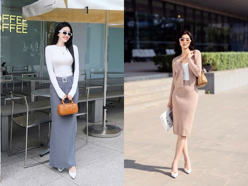 Chân váy len phối áo len đồng bộ