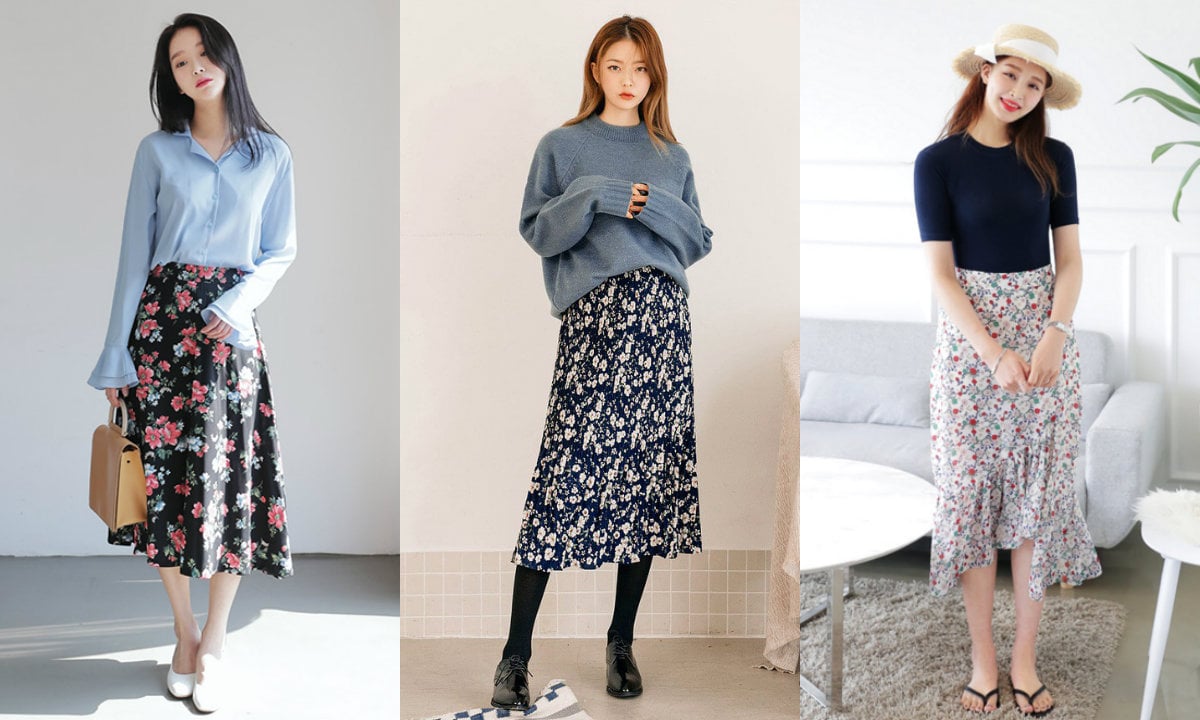 15+ Cách Phối Đồ Với Chân Váy Hoa Xòe Sành Điệu Hack Dáng 2 Outfit công sở với chân váy hoa xòe