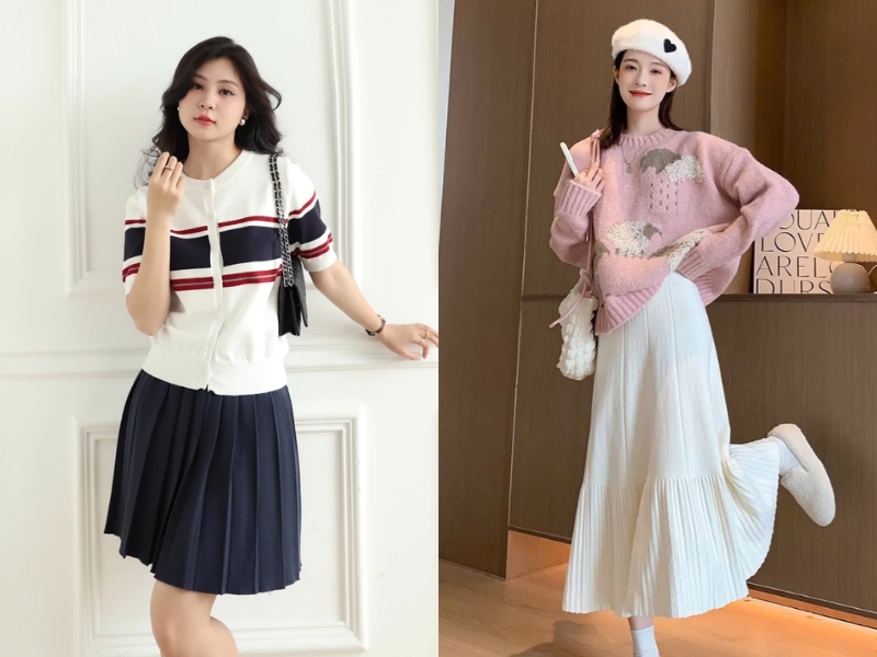 Chân váy len mặc với áo blazer