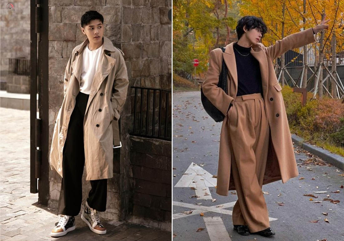 Phối áo măng tô với quần ống rộng