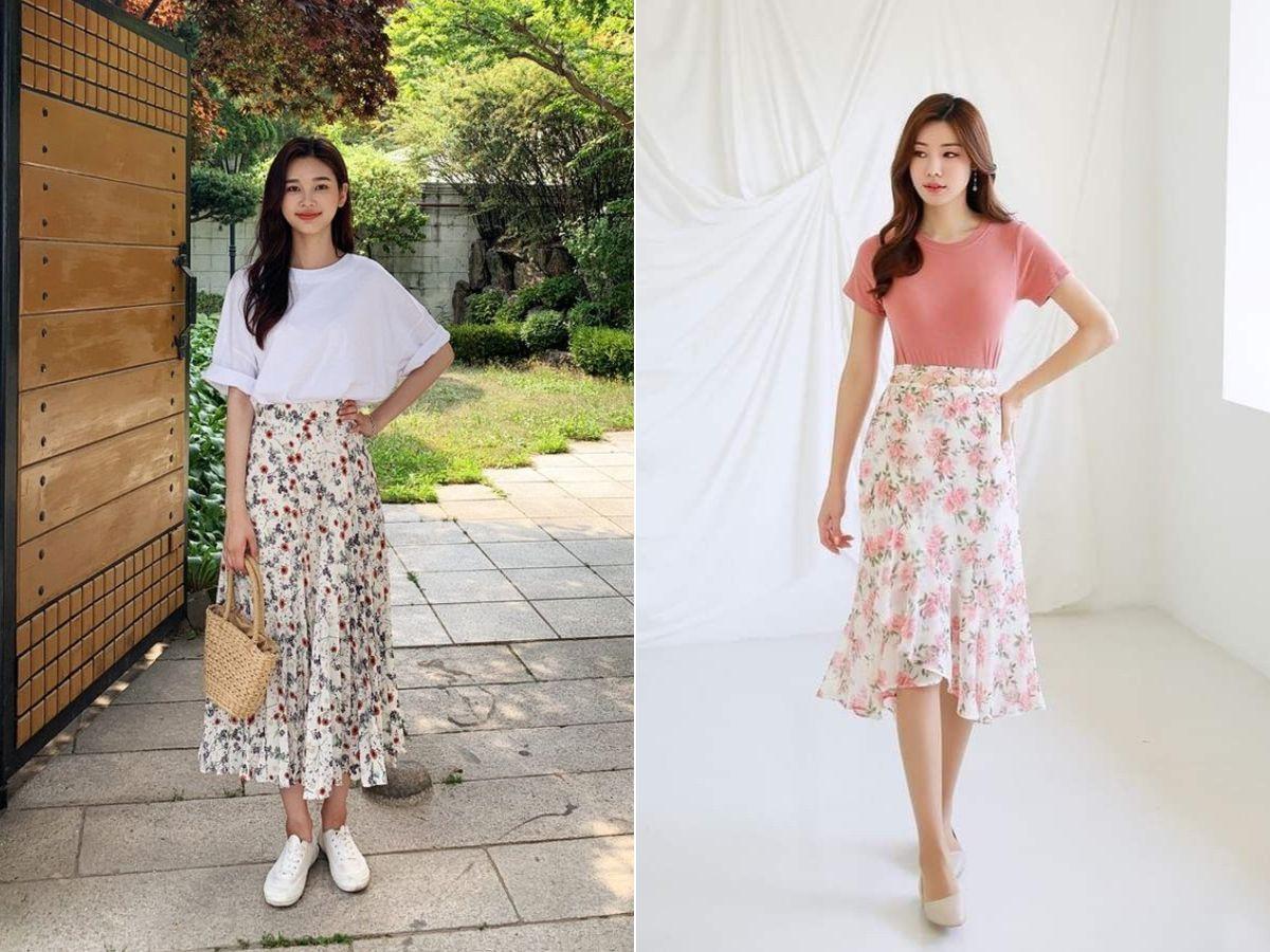 Chân Váy Hoa Nhí Dáng Dài Phối Với Áo Gì Cho Mọi Phong Cách 5 mix đồ với chân váy hoa nhí