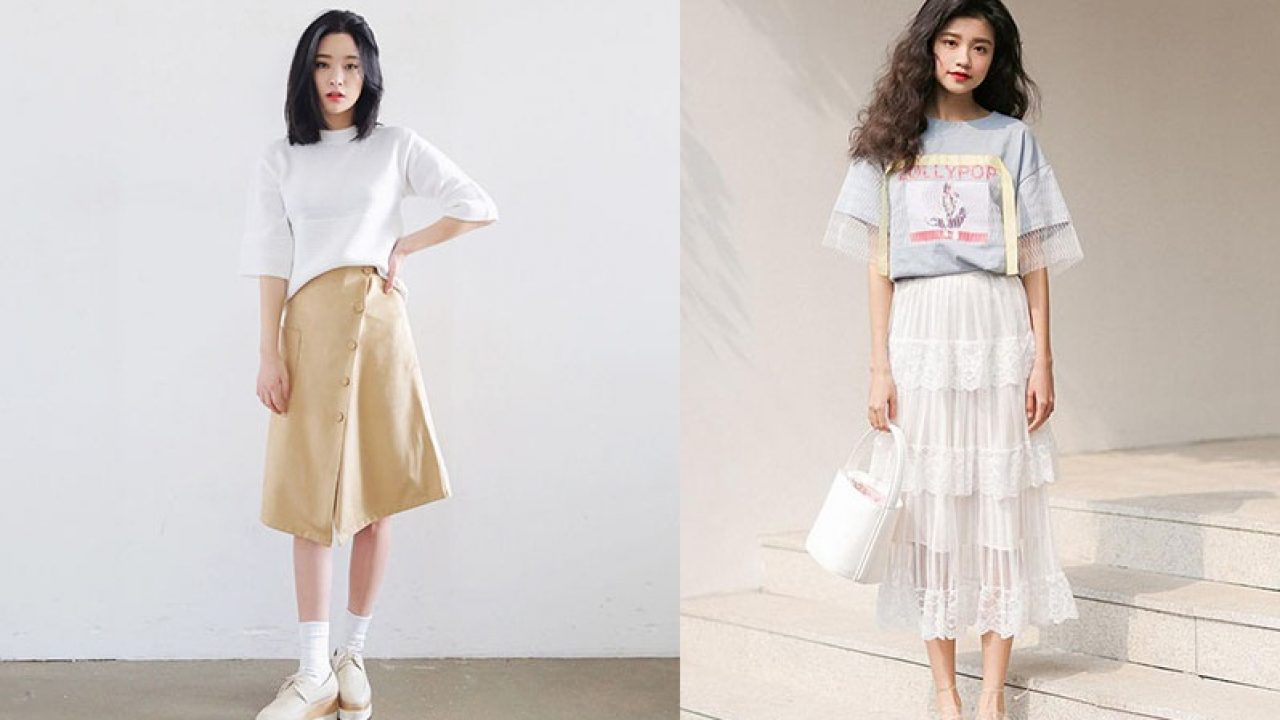 phối đồ với chân váy ôm dài và áo croptop