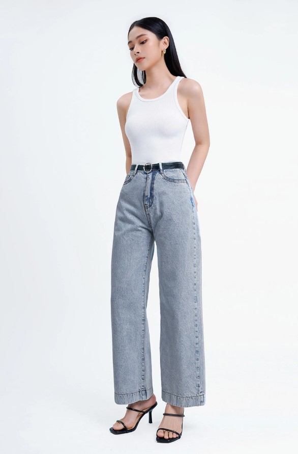 phối đồ với quần jean ống suông