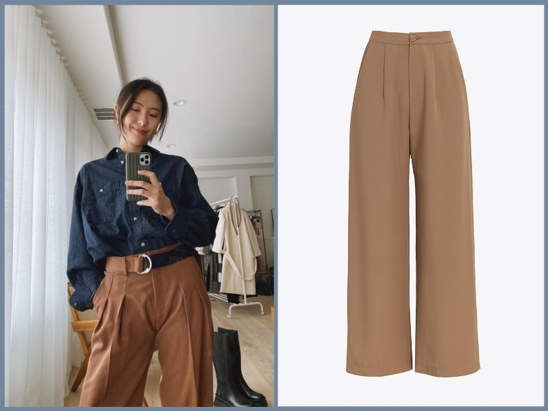 quần nâu phối áo màu xanh dương