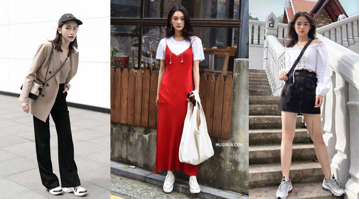 cách phối đồ với giày thể thao trắng nữ cổ cao