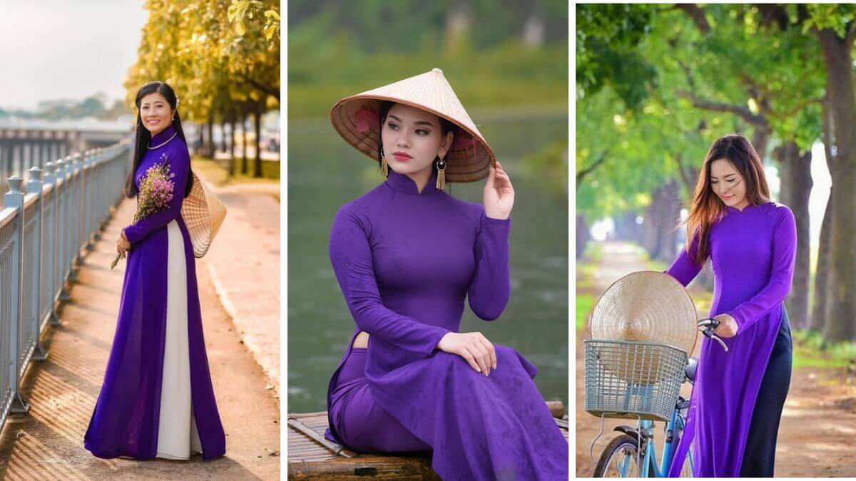 Áo dài tím Huế phối quần màu gì