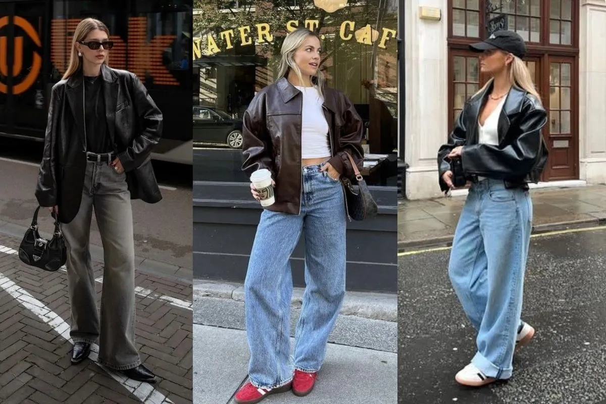 Phối áo da nữ với quần jean ống đứng