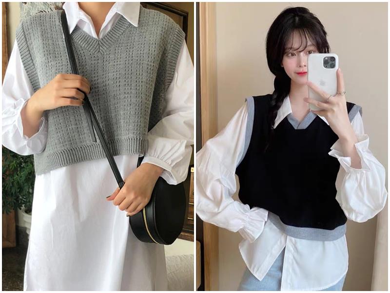 Chọn kiểu dáng áo len phối sơ mi phù hợp