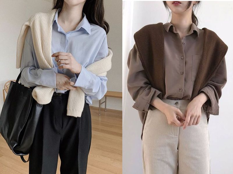 Áo len phối sơ mi công sở