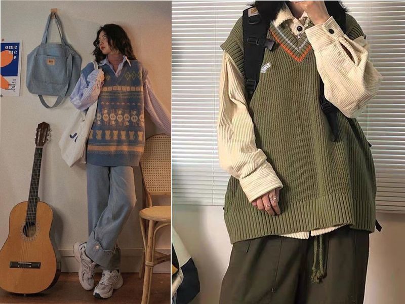 Phối áo len với chân váy ngắn