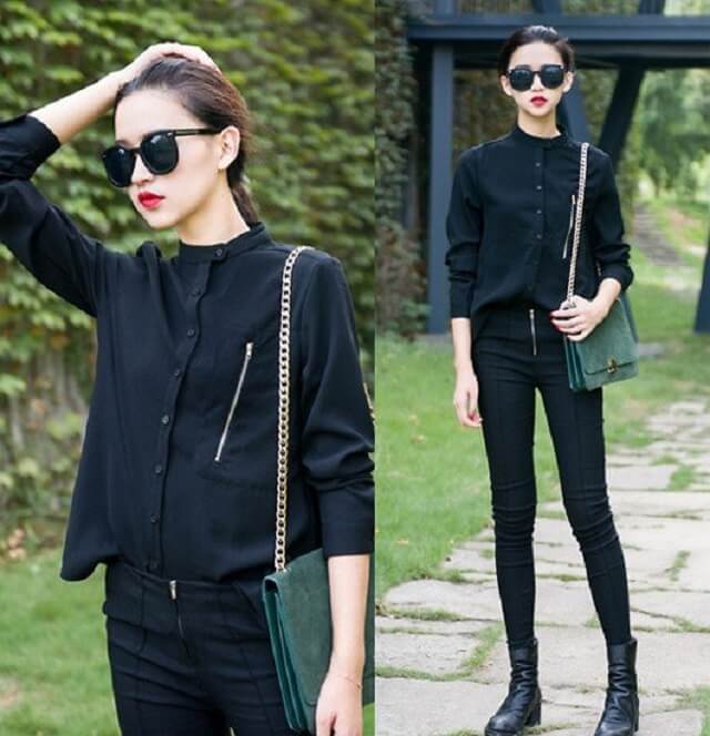 15+ cách phối đồ áo sơ mi đen sành điệu và thanh lịch 4 Phối đồ áo sơ mi đen layer cá tính