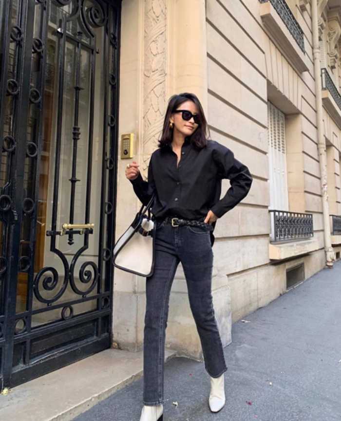 15+ cách phối đồ áo sơ mi đen sành điệu và thanh lịch 3 Phối đồ áo sơ mi đen phối quần jean