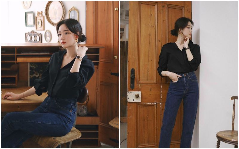 15+ cách phối đồ áo sơ mi đen sành điệu và thanh lịch 2 Phối đồ áo sơ mi đen nữ công sở