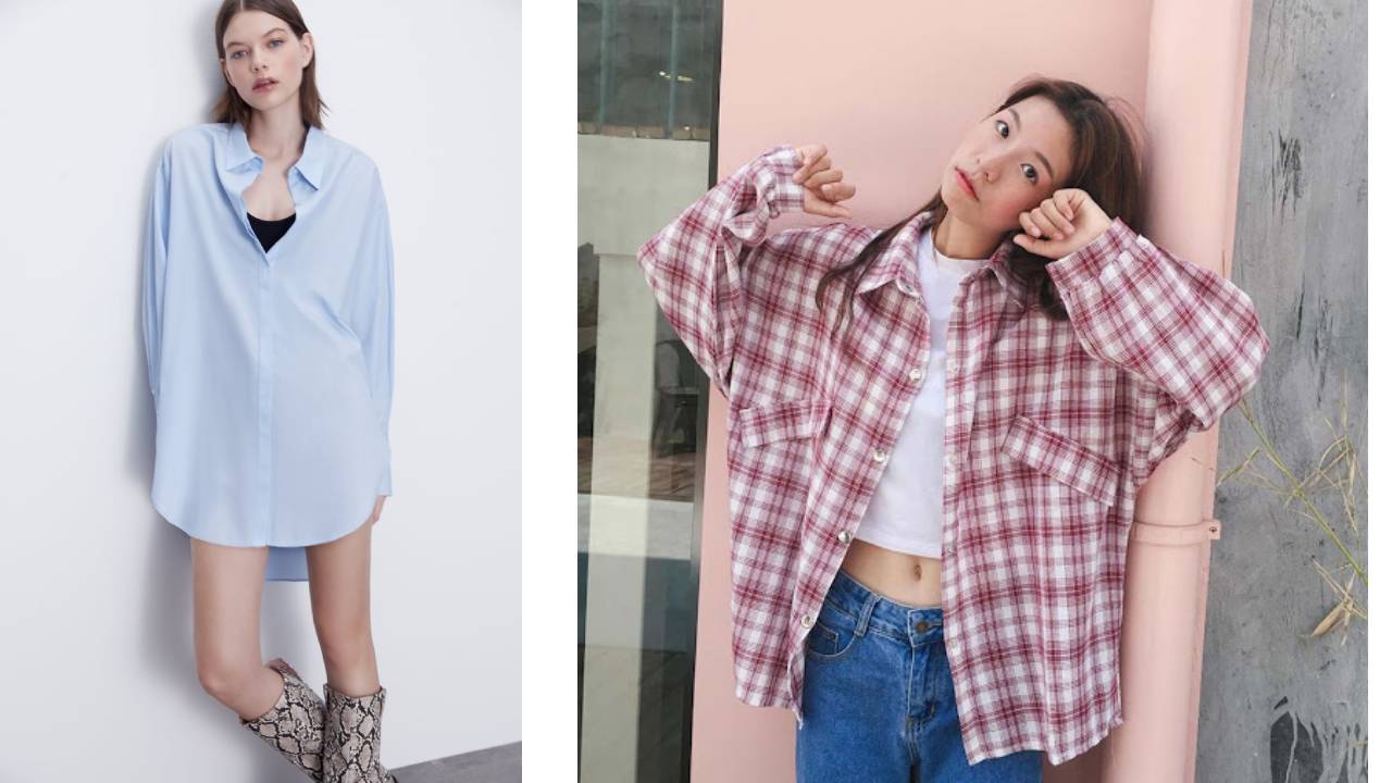 Phối áo sơ mi oversize với áo thun nữ