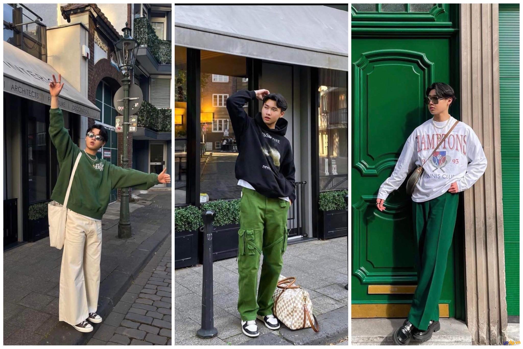 Phối đồ với quần xanh lá ton-sur-ton