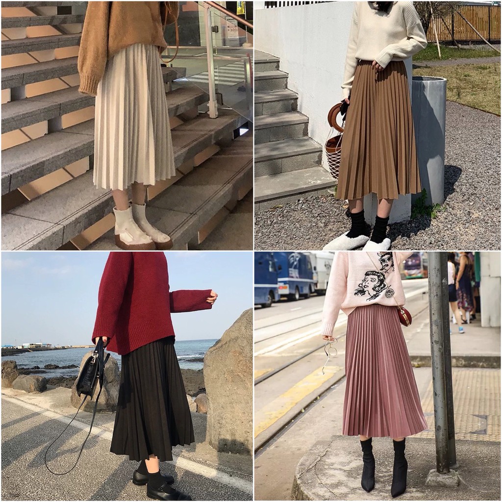 Bật mí cách phối đồ với chân váy xếp ly dài hack dáng 5 Phối đồ với chân váy xếp ly dài