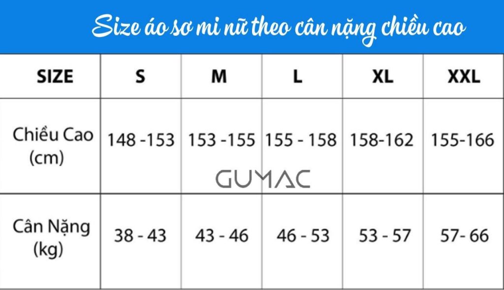 bang size ao so mi nu 2645