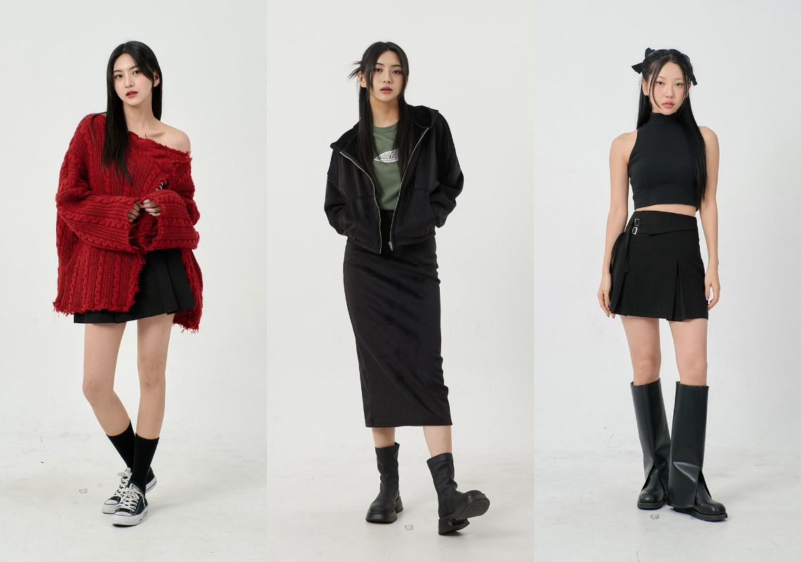 Chân váy suông dài đen mặc với áo gì