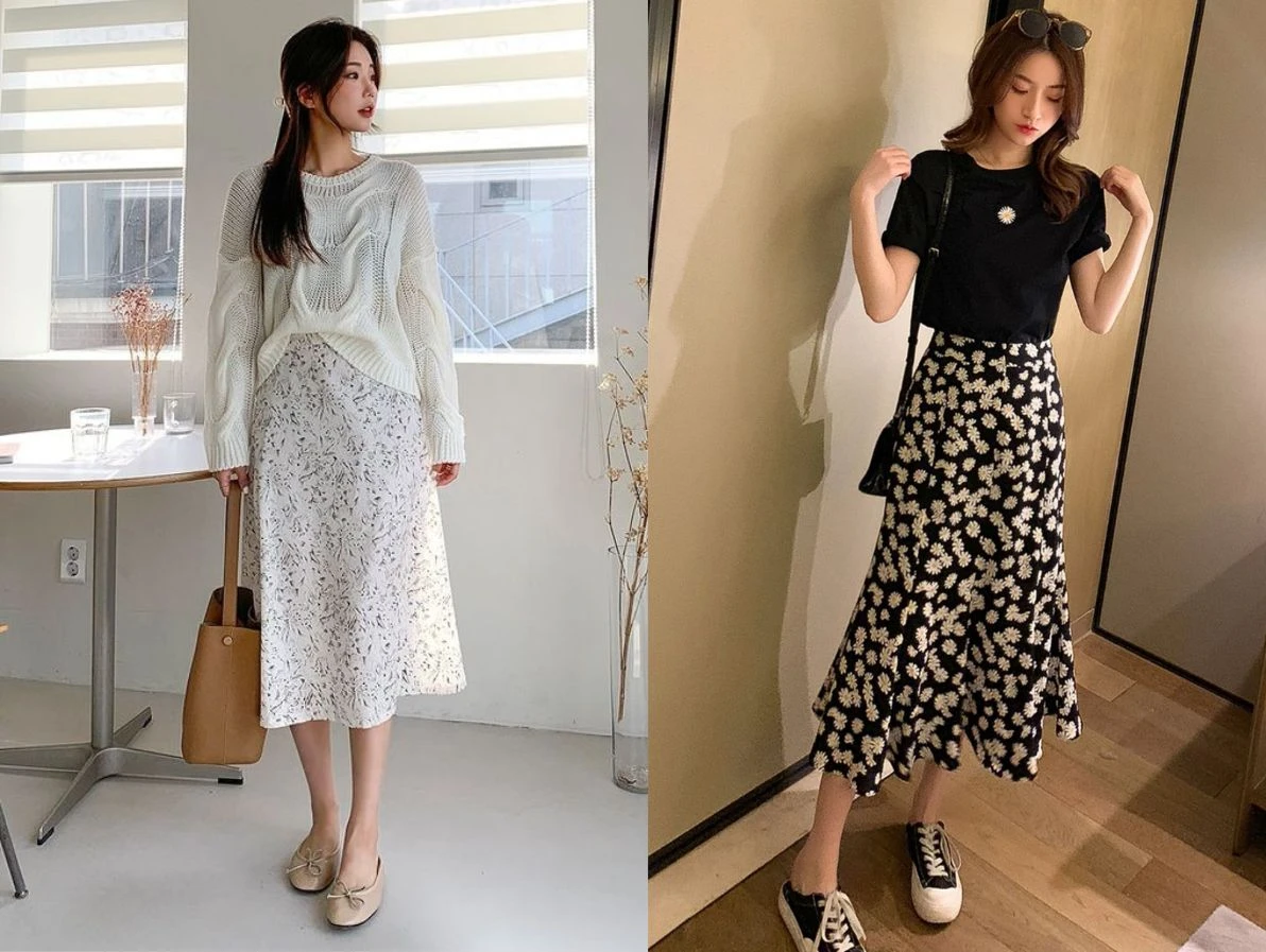 15+ Cách Phối Đồ Với Chân Váy Hoa Xòe Sành Điệu Hack Dáng 3 Chân váy hoa xòe mặc với áo gì