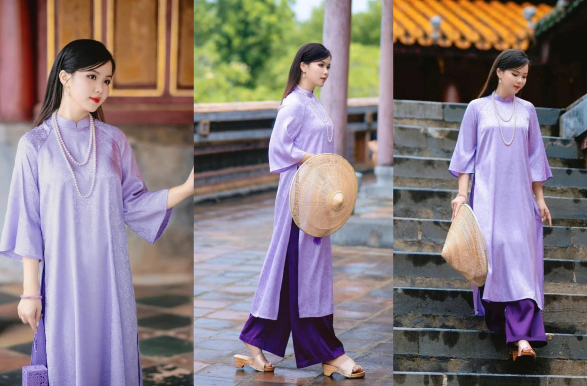 Cách phối đồ với áo dài tím cách tân