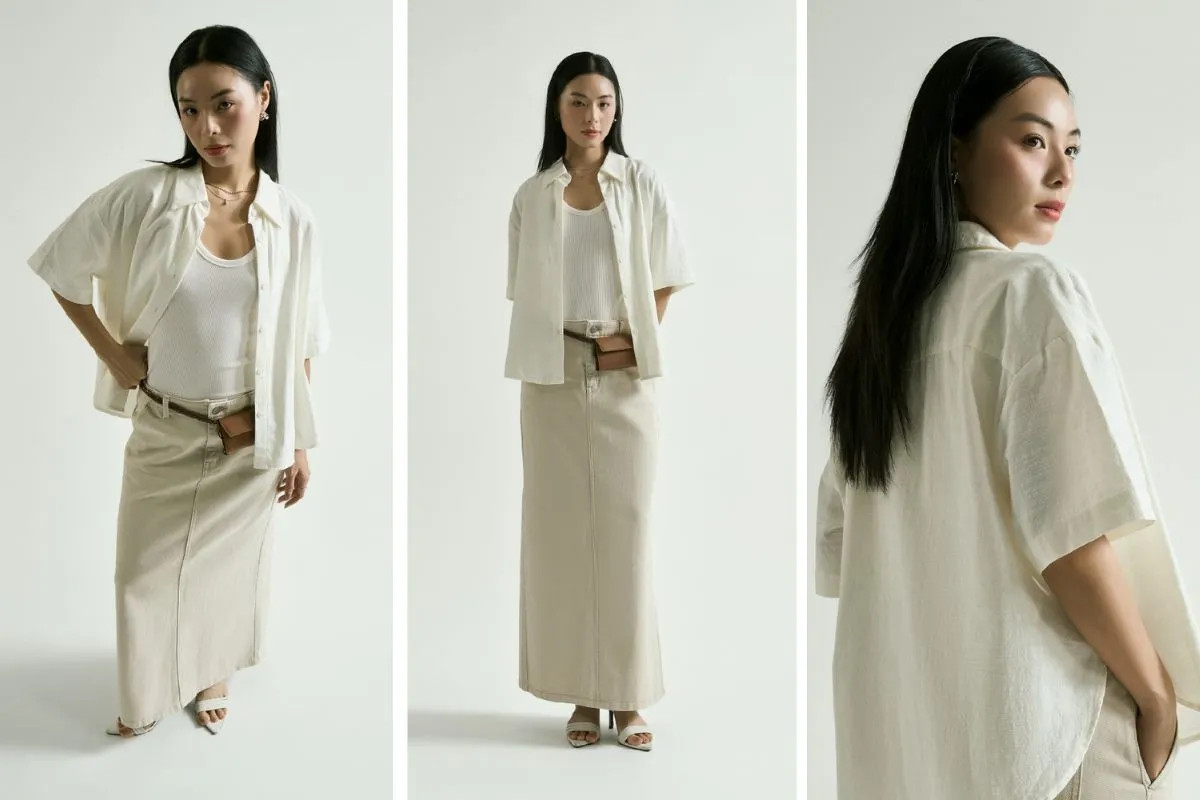 Mix váy 2 dây với áo sơ mi