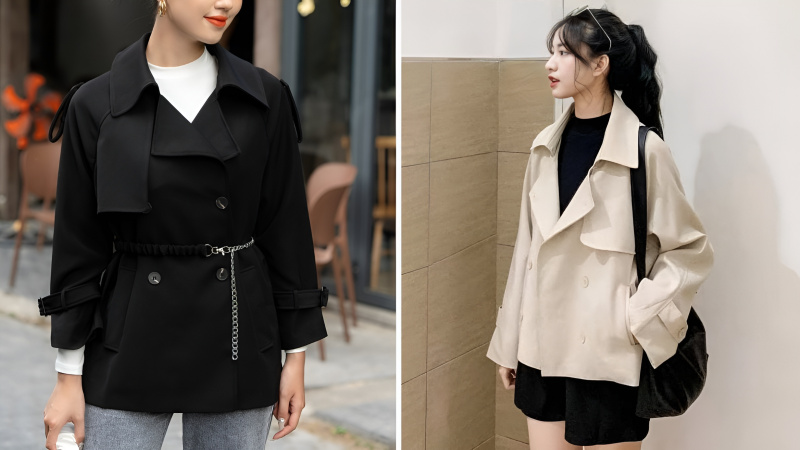 Phối đồ với áo măng tô nữ ngắn màu be