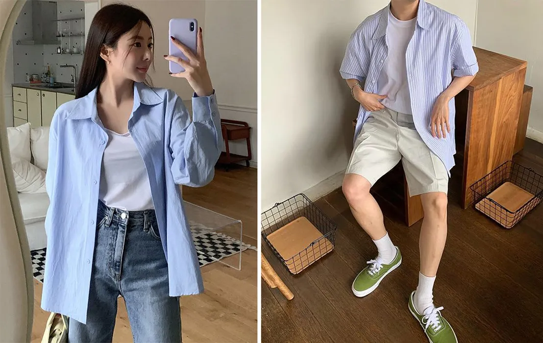 Áo sơ mi xanh dương mặc với quần đen