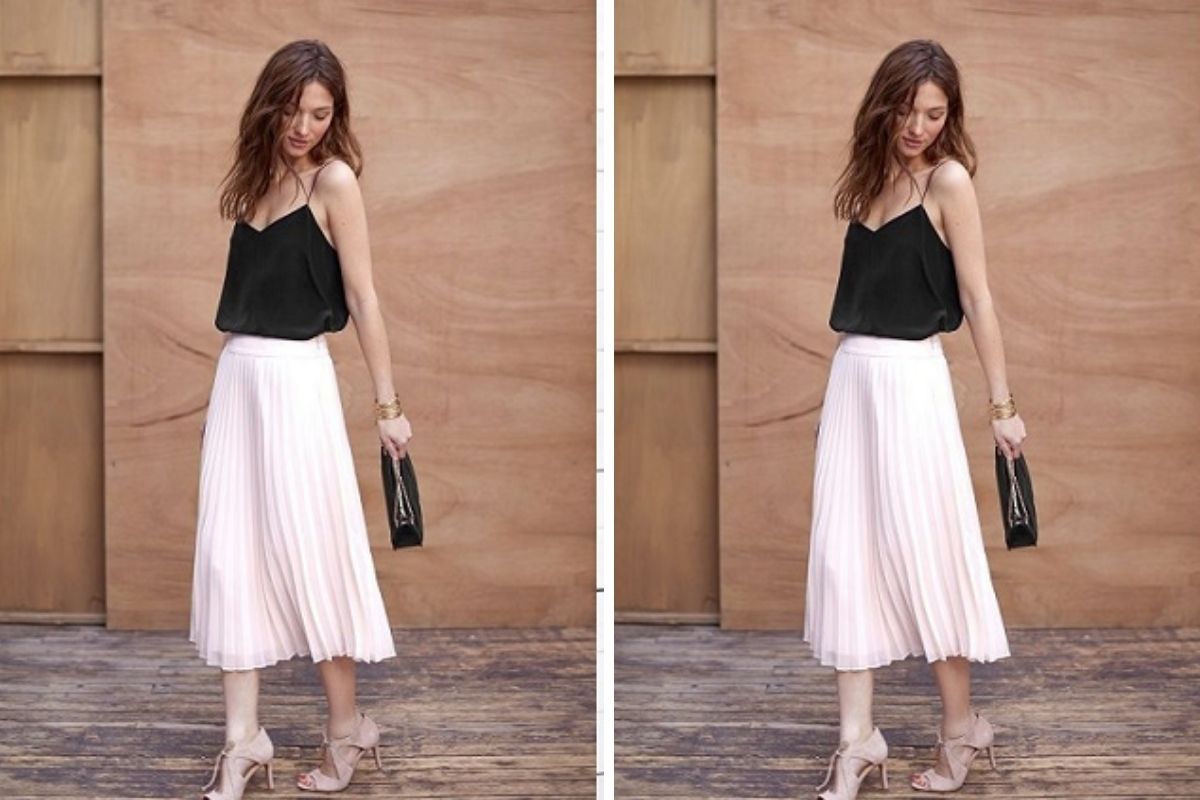Bật mí cách phối đồ với chân váy xếp ly dài hack dáng 2 Cách phối đồ với chân váy xếp ly dài công sở