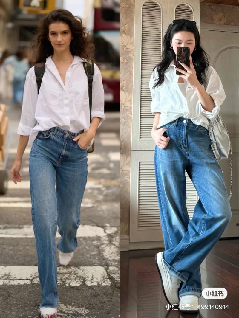 Phối giày sneaker với quần jean baggy nữ