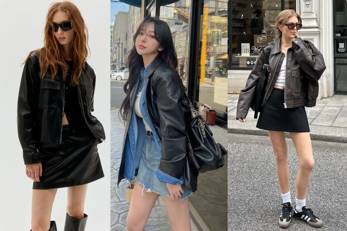 Phối áo da nữ với chân váy chữ A