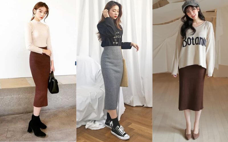 Chân váy len mặc với áo gì cho mùa đông