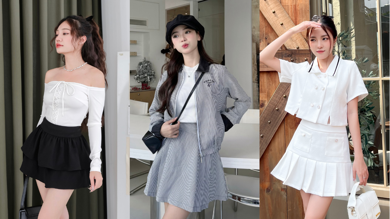 phối đồ với chân váy xoè ngắn
