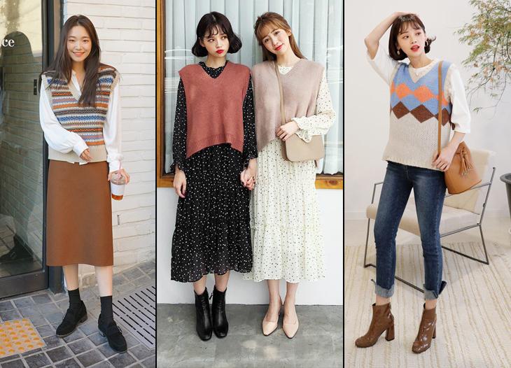 phối áo gile với chân váy dài