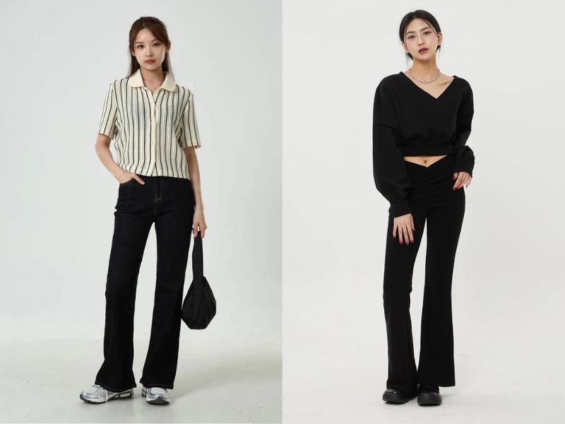 Quần ống loe đen mặc với áo gì mùa đông