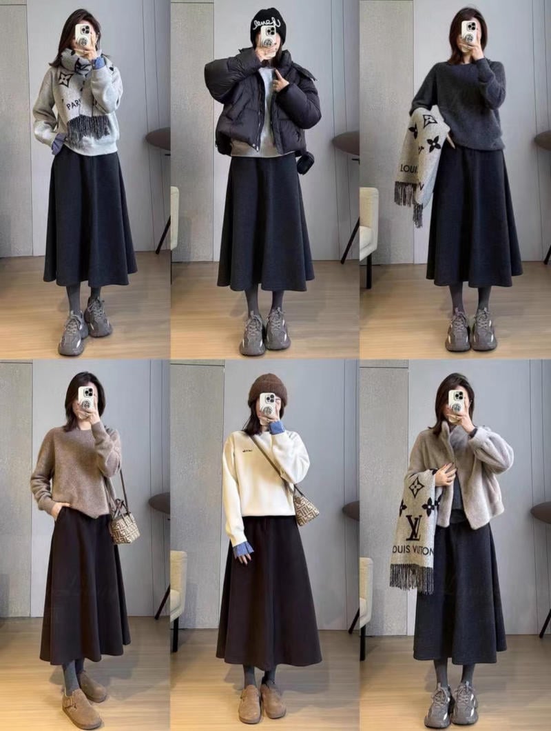 phối đồ với chân váy xòe dài đen