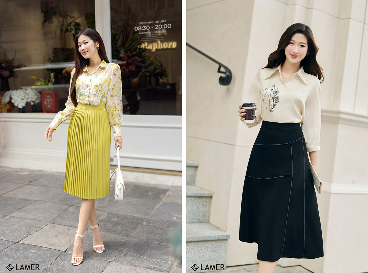 cách mặc chân váy dài cho người lùn