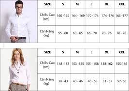 Bảng size áo sơ mi nữ S M L