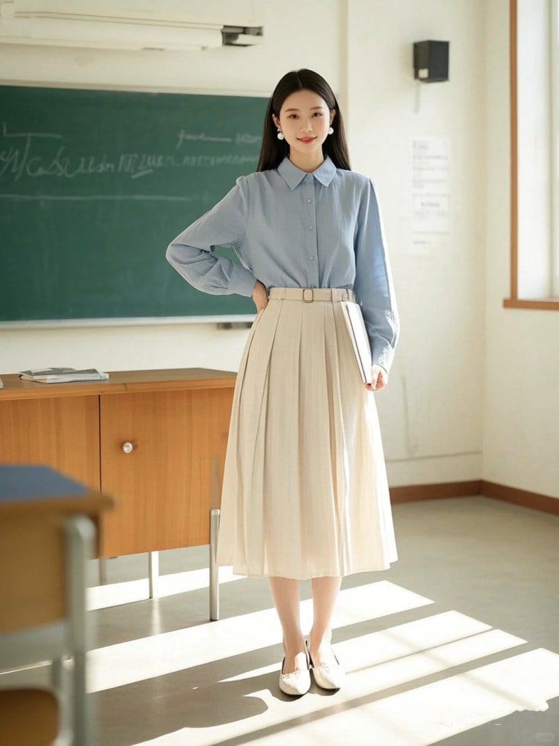 12+ Cách Phối Đồ Với Chân Váy Màu Be Thanh Lịch, Sành Điệu 1 Mix đồ với chân váy màu be