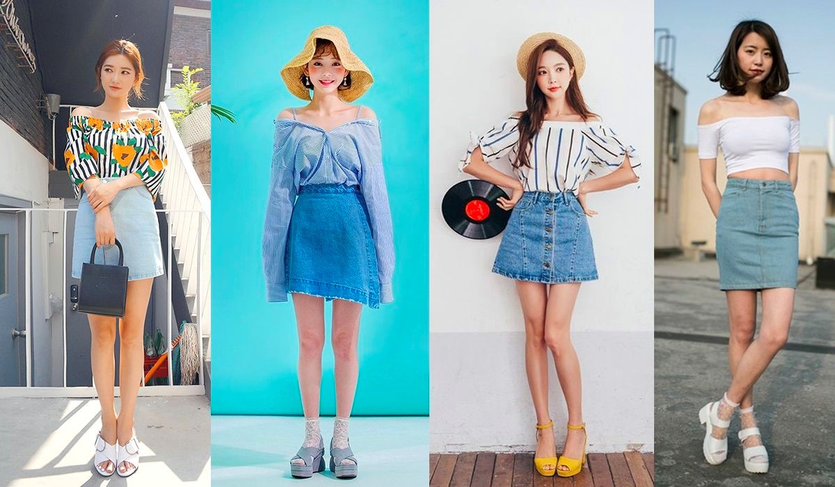 Áo trễ vai mặc với quần jeans