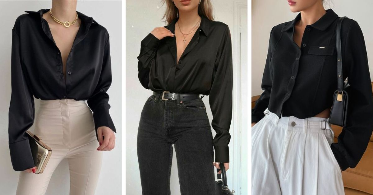 15+ cách phối đồ áo sơ mi đen sành điệu và thanh lịch 7 Phối áo sơ mi đen với chân váy ngắn