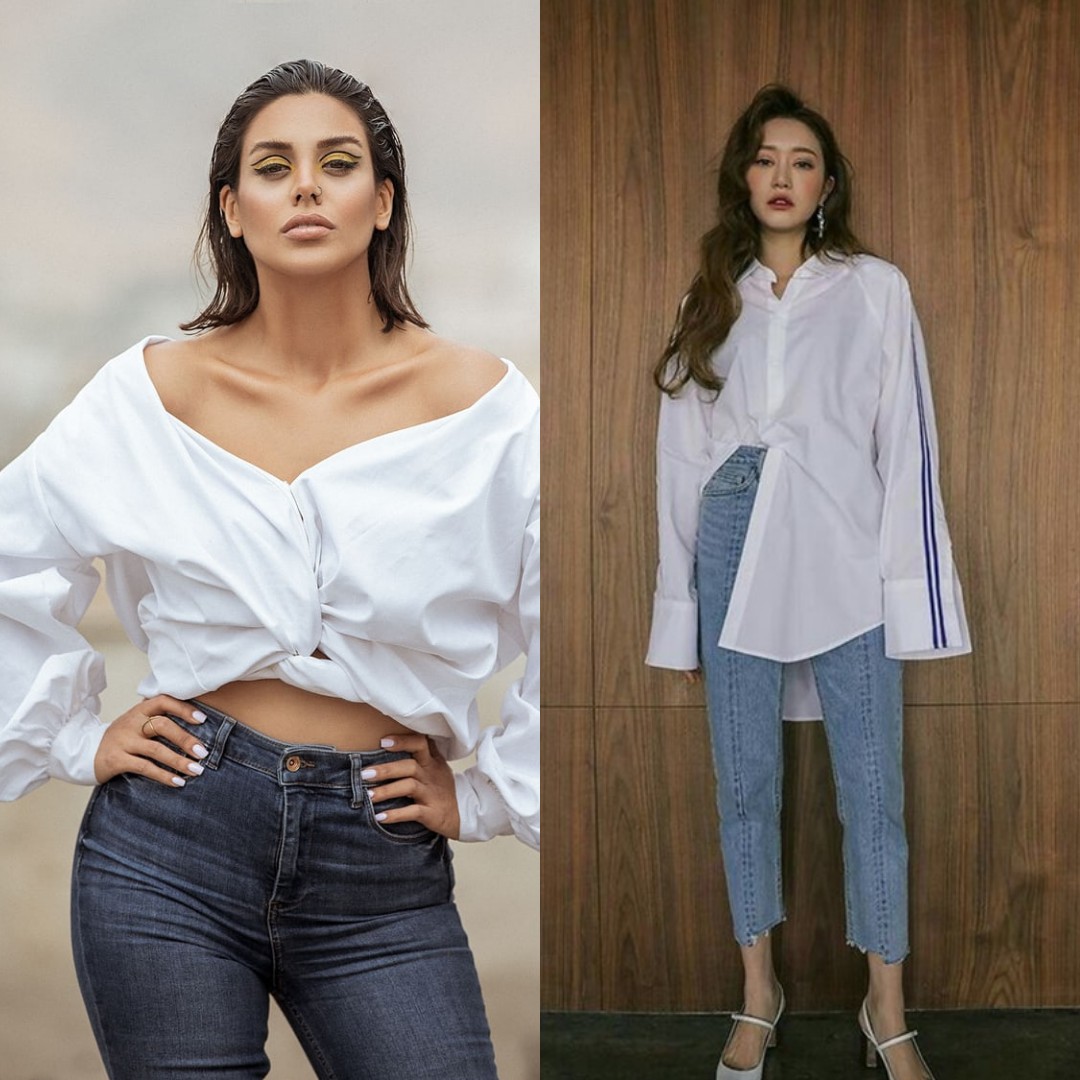 Phối áo sơ mi form rộng nữ với quần jean