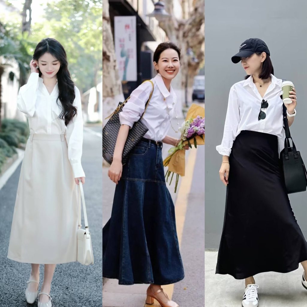 phoi ao so mi trang voi chan vay 3886