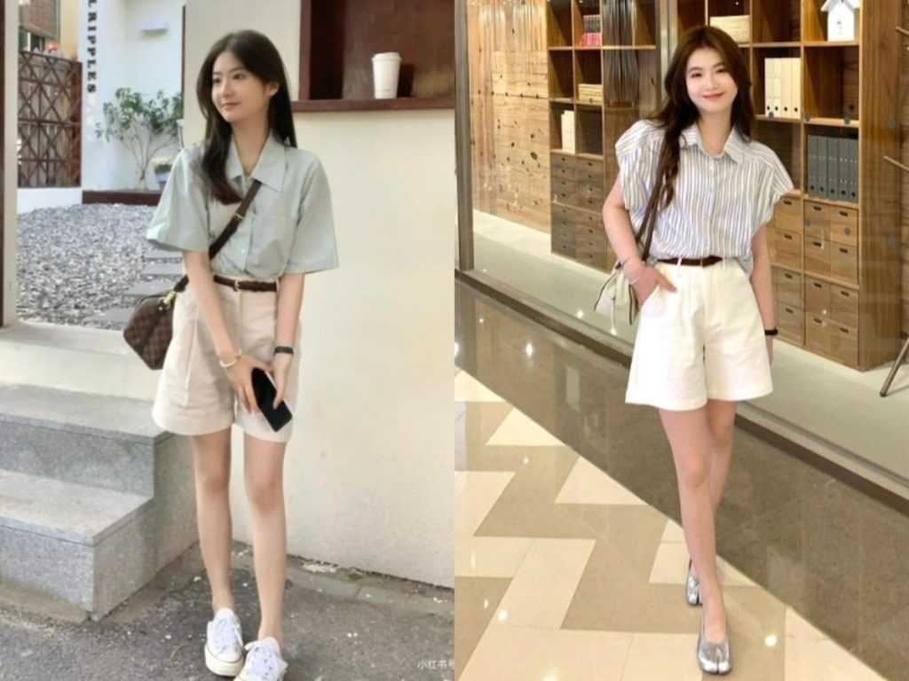 phoi ao so mi voi quan short nu 4026