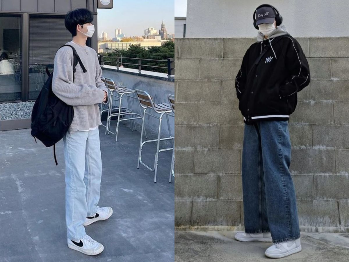 Cách phối quần jean ống rộng cho người lùn