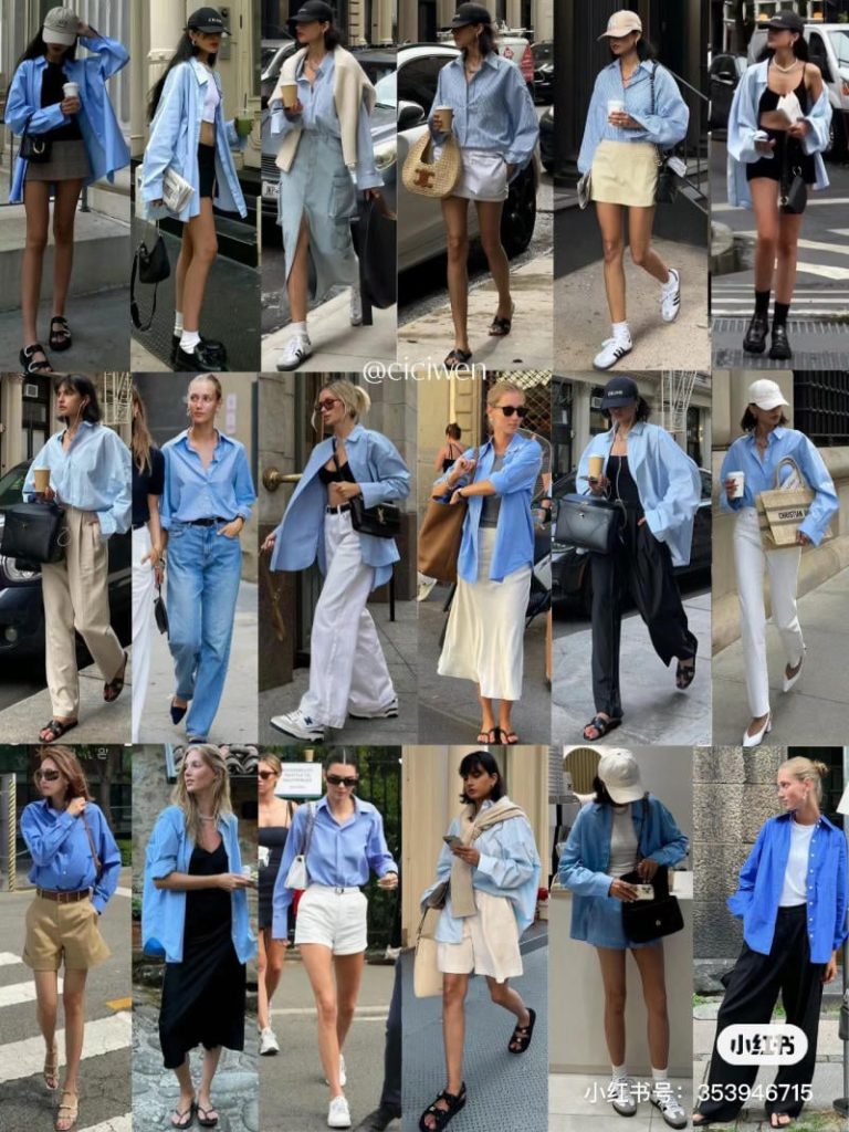 phoi do voi ao so mi xanh duong nu 4059