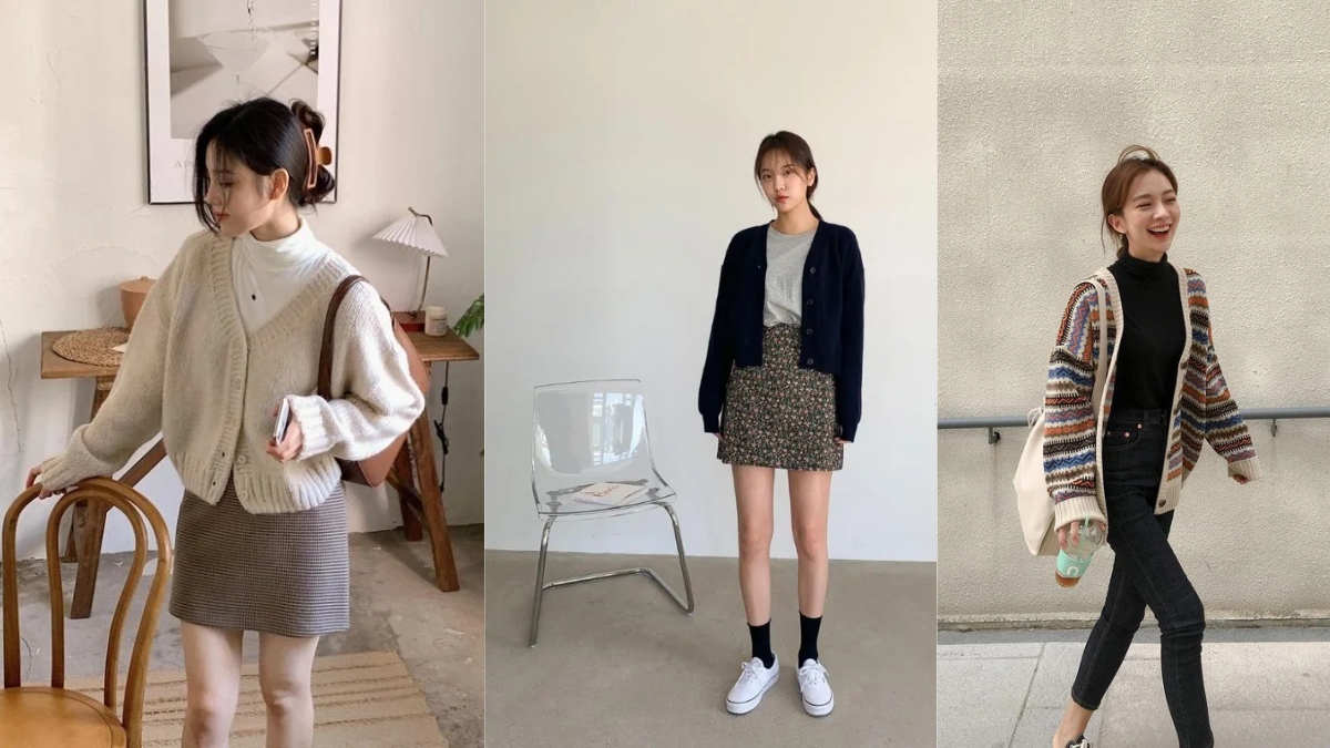 phối đồ với áo len cardigan ngắn