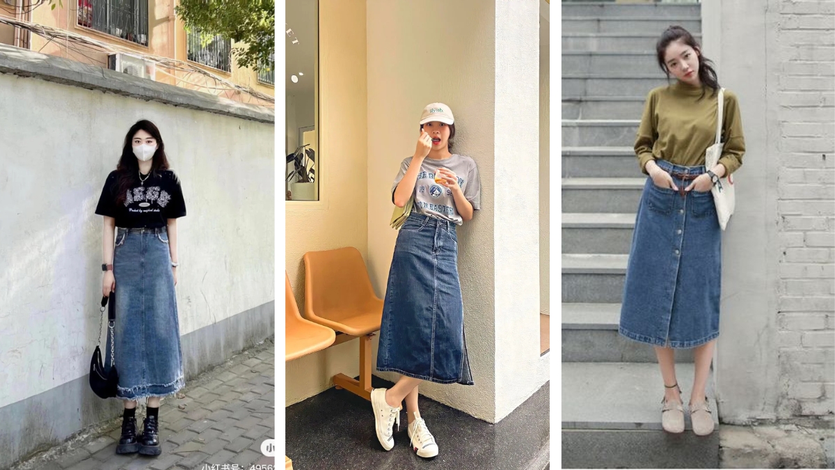 Phối đồ với chân váy jean và sneaker